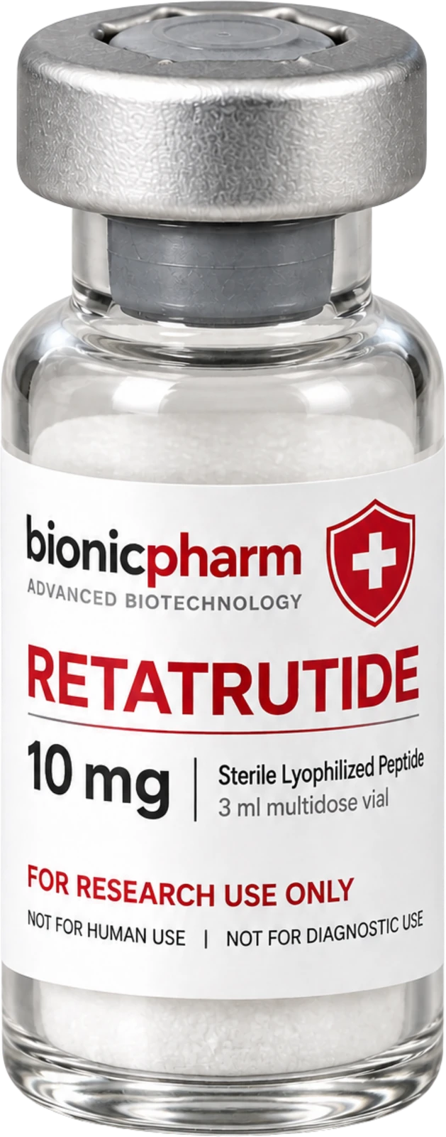 Bionicpharm Retatrutide 10 mg sterile lyophilized peptide vial